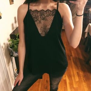 New Boutique Sexy Black Lace V Neck Top